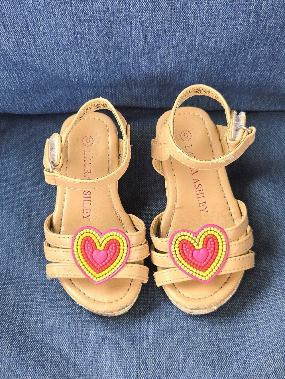 Toddler Wedge Sandals with Pink and Yellow Heart Beaded Accent